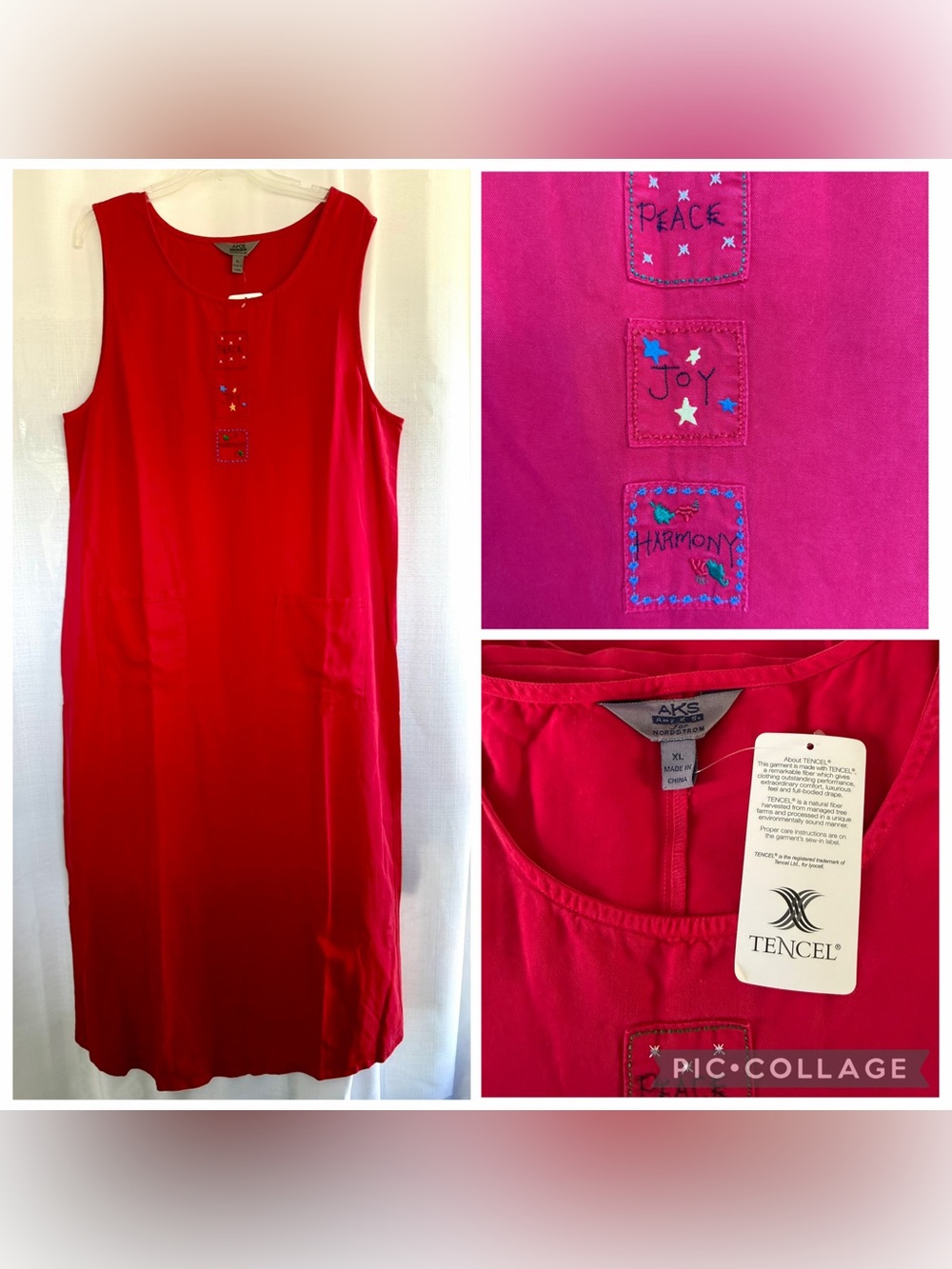 AKS Amy K Su Vintage Tencel Red Maxi Dress XL Peace Joy Harmony Holiday